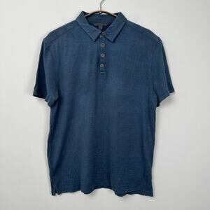 John Varvatos‎ Collection Mens Medium Blue Silk Cotton Golf Polo Causal Shirt